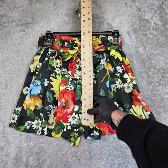 Zara Shorts Womens Medium Multicolor Floral Paperbag Belted Satin Summer - Picture 7 of 10